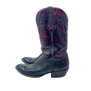 Vintage Lucchese Classics Black Cherry Teju Lizard Western Cowboy Boots - Sz 10D